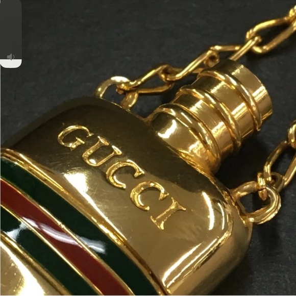 GUCCI Sherry Line Perfume Bottle Gold Tone Pendant Necklace, Authentic - Picture 6 of 7